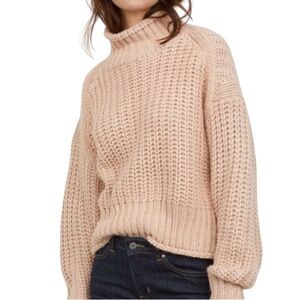 H&M Crop Turtleneck Sweater Chunky Boho Oversized Women’s XS Blush Pink